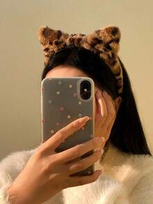 1/2pcs Fluffy Headwear Leopard Print Hair Accessories Hair Hoop Washing Face Plush Hair Bands Cat Ears Headbands Party Wear,Hairband,Hair Hoop ,Head Piece