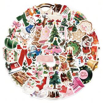 50 件圣诞节美学涂鸦趣味贴纸美学装饰水瓶、安全帽、行李箱、自行车、滑板