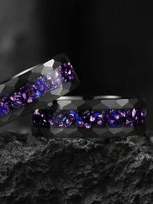 1pc 8mm Men's Tungsten Galaxy Ring Inlaid Meteorite Sandstone And Opal Black Nebula Ring Engagement Or Anniversary Gift For Husbands Promise Rings