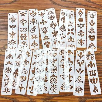 20 件可重复使用的复古花卉眉毛模板 - 简单的 PET 模板，带有漩涡和叶子，象牙色塑料设计，适合舞台和汉服外观，美容工具 | 传统化妆 | 复杂切割