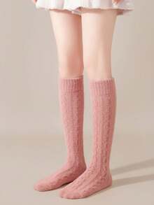 1/3/5 Pairs Women's Warm Thermal Lined Knee High Socks, Thick Leg Warmers For Home, Sleep, Autumn/Winter, Cozy Socks - Multicolor - View 6