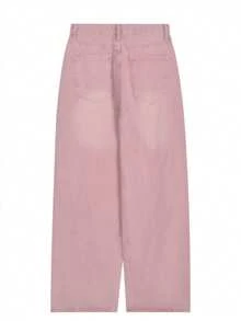 High Waist Straight Leg Distressed Jeans For Women, Loose & Slimming Wide Leg Long Pants - Pink - View 5