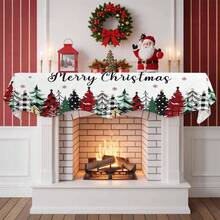 Christmas Mantle Scarf Christmas Tree Snowflake Pattern Mantel Runner For Fireplace Table Home Holiday Party Decorations - Multicolor - View 1