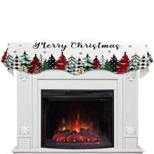 Christmas Mantle Scarf Christmas Tree Snowflake Pattern Mantel Runner For Fireplace Table Home Holiday Party Decorations - Multicolor - View 6