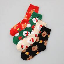 4pairs Christmas Snowman & Elk Pattern Crew Socks