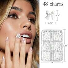 Nail Charms & Pearls - Bow-Knot Nail Accessories In Silver & White, Half Round Beads, Luxurious Design - DIY Crafts{"Color_name":"Colorful-28"} - 彩色-28 - 查看 8