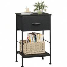 Black Nightstand, Bedside Table With Fabric Storage Drawer, Open  Shelf, Night Stand For Bedroom Furniture, End Table For Dorm, Entryway, 25.03" Height