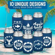 10 Pack Can Cooler Sleeves - Boat Party Favors - Nautical Party Decorations, Accessories - Funny Beer Cooler, Blue, 44 - Azul / Patchwork - Ver 7