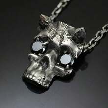 Demon Skull Pendant - Sterling Silvery With Black Cubic Synthetic - 1 - View 3