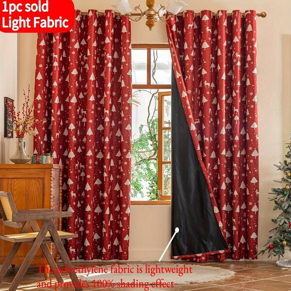 1pc Christmas Tree, Reindeer, Star, Snowflake Printed Blackout Curtain, Fade-Resistant, Lightweight Fabric, Easy Installation, 100% Blackout Lining, Privacy Protection, All Season Use, Grommet Top, Machine Washable, Christmas Home Window Decor, For Living Room, Bedroom, Office, Room Darkening, Party Decoration