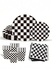 10pcs/20pcs/50pcs/80pcs Race Car Birthday Party Decorations Black And White Checkered Plates Cups And Napkins Tableware Set For Checkered Birthday Party Supplies Racing Table Decorations - Multicolor - View 2