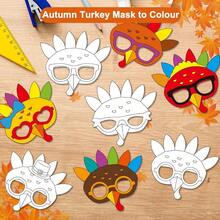 36 Piezas Máscaras de Pavo de Acción de Gracias para Colorear DIY | Máscaras de Papel en Blanco | Suministros para Juegos de Fiesta | Actividad Creativa de Manualidades para el Hogar - Negro - Ver 6