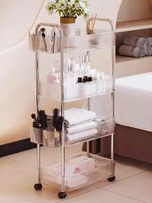 Carrito utilitario de plástico con ruedas de 4 niveles, organizador de almacenamiento multifuncional para el hogar, oficina, cocina y baño, delgado y transparente, 8.2"An * 13"L * 35.8"Al
