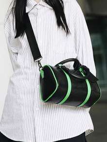 1 قطعة حقيبة كتف عالية الجودة للجنسين - حقيبة يد بطراز كوري - حقيبة كتف/متقاطعة - حقيبة أسطوانية بوسطن