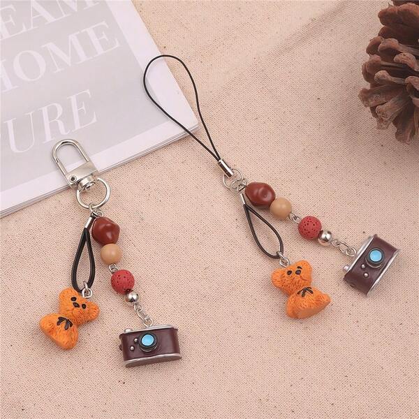 Harz Kamera Bär Anhänger Schlüsselanhänger Taschendekoration DIY Accessoire Halloween Zubehör Auto Accessoires als Geschenk für Frauen