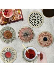 6 buc/set suporturi de pahare cu model retro cu buline, rezistente la căldură - ușor de curățat - potrivite pentru birou, dormitor, noptieră, scaun auto - se potrivesc căni, cești, pahare de diferite dimensiuni