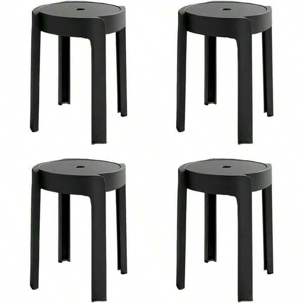 Set Of 4 Plastic Stacking Stools Whirl Design Modern Dining ChairsRound Nesting Bar Stool With XShape Connection And AntiSlip Foot Pads Home Kitchen Office Dining Chair Support Up To 150kg Black