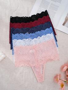 6pcs Women's High Waist Sexy Lace Thong Panties - Multicolor - View 3