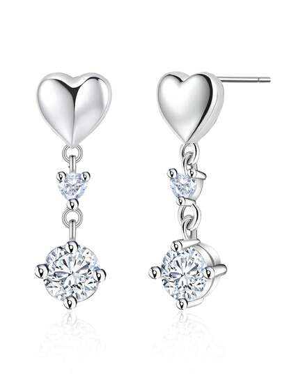 1 par de pendientes de botón con corazón de circonita cúbica hipoalergénicos para mujeres, pendientes minimalistas y delicados adecuados para uso diario, regalo de cumpleaños