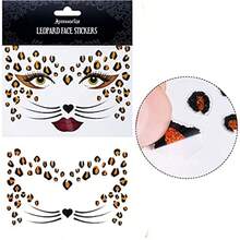 Leopard Costume SetBlack Golden Leopard Print Face Stickers And Cat Ears Headband Bow Tie Tail For Halloween Cosplay Accessories