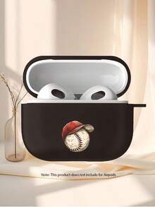 The Ins Style With Creative Baseball Cap Pattern Apple Wireless Bluetooth Earphone Protective Cover Is Suitable For Airpods4/1/2/3/Pro/Pro2 Transparent Frosted Black TPU Material Soft Shell Anti Drop Earphone Cover - Black - View 3
