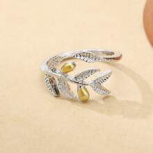 Fashionable Minimalist Women's Adjustable Ring With Carved Floral & Leaf Design, Accessory For Parties, Gatherings, Gifts