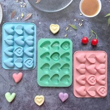 12 件不对称心形硅胶模具，适用于树脂、蜡烛、肥皂、蜡熔体和 DIY 工艺品，易于脱模可重复使用 - 彩色 - 查看 3