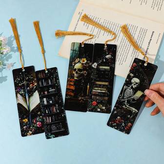 Dark Gothic-Style Acrylic Bookmarks, Creative Skull, Sword & Bookshelf Pattern-Designed Reading Markers, Perfect Gifts For Book Lovers & Book Fan Friends