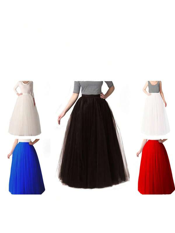 1pc Women's 100cm 4-Layer Single-Line Tulle Skirt, Halloween Multi-Color Adult Long Tulle Skirt, Party/Wedding Dress Tulle Skirt