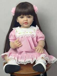 55 CM Like Real Full Soft Vinyl Reborn Doll 22 Inch Alive Newborn Bebe Lovely Christmas Gift (Some Parts Random, Including Pacifier, Bottle, Hair Accessories And Clothes Set) - Rosa - Ver 5