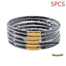 Set 5 buah Gelang Akrilik Berkilau Emas Solid Multi-Layer yang Lucu, Gelang Jelly Modis Cocok untuk Dipakai di Pantai & Liburan - Strip berkilauan - View 24