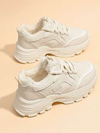 女士厚底保暖休闲厚底运动鞋，韩版风格，冬季百搭