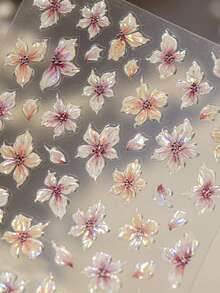 1 Stück glänzende rosa Lilien Nagel Aufkleber mit blühenden Blütenblättern, 5D romantischer japanischer Stil Blumen für elegante florale selbstklebende Nageldekoration Maniküre