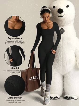 Mono para mujer, conjunto de pilates para mujer, atuendos de otoño para mujer, mono ajustado de un solo color, ropa de gimnasio de manga larga para mujer, atuendos de esquí