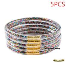 Set 5 buah Gelang Akrilik Berkilau Emas Solid Multi-Layer yang Lucu, Gelang Jelly Modis Cocok untuk Dipakai di Pantai & Liburan - Strip berkilauan - View 21