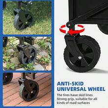 Collapsible Outdoor Wagon Trolley Cart Folding Dining Table Metal Frame Collapsible 360° Swivel Wheel With Brake Storage Car Adjustable Handle Camping Beach Gardening Shopping Lawn Fishing Picnic - màu đen - Xem 7