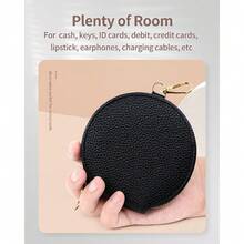 1pcs Hanging Portable Mini Round Pouch: Multi-Functional Storage Bag For Earbuds, Change & Keys – Stylish Small Bag For Gifting, Available In Multiple Colors  Classic Small Coin Pouch In Soft PU Leather Fabrication, Features A Metal Key Chain