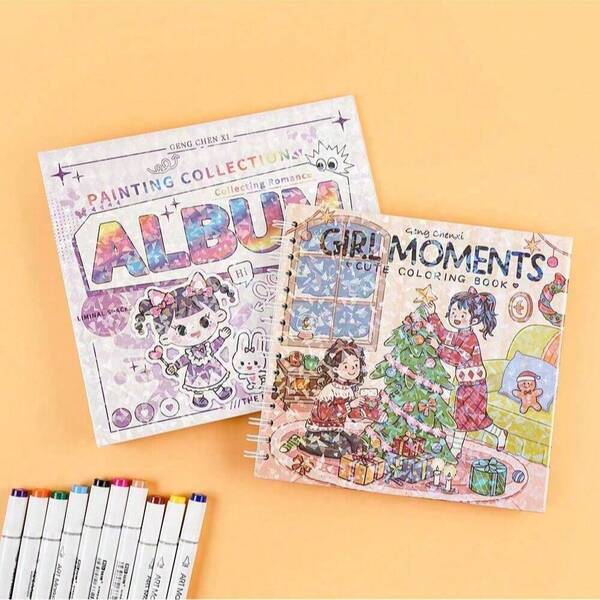 1PC The Features Of This Christmas Decoration Girl's Coloring Book At All Times Are Thickened Padding And Tearable Lines, Or It Can Be A Collectible Book. It Is Specially Designed For Adults, Students And Teenagers. Featuring A Girl As The Character, It Showcases Warm And Comfortable Moments