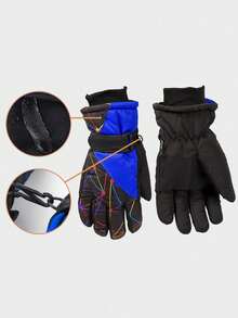 1 双儿童防水保暖雪地手套，防风滑雪手套，带手指，适合男孩和女孩，秋冬 - 寶藍色 - 查看 6
