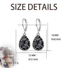 1 Pair Elegant Black Zirconia 925 Sterling Silver Rose Flower & Dragonfly Engraved Dangle Earrings, Great Gift For Women