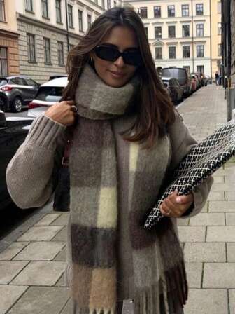 1pc Women Scarf, Colorful Plaid Fashion Scarf, Personalized College Style Warm Scarf, Suitable For Outdoor Use In Autumn/Winter Women Winter Scarves For Dress