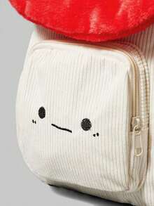 Kawaii Women's Stylish Corduroy Backpack With Mushroom & Smile Embroidery Design ,White Polka Dot Contrast, Large Capacity - Perfect For Back To School Season, Perfectly Matching With Backpack Accessories, Preppy Backpack For School ,University Bag - Đỏ - Xem 5