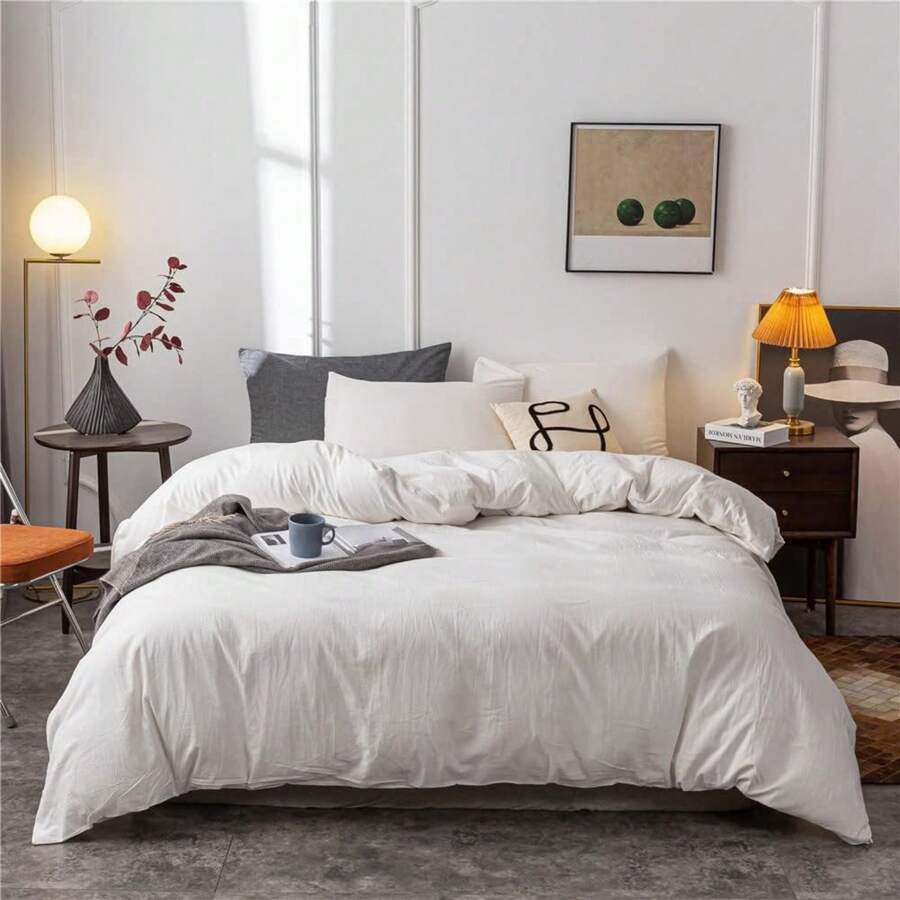 Ultra Soft 100% Cotton Solid Color Dusty Pink Queen Duvet Cover Set With Zipper Closure - 3 Pieces, In 2025 - White - View 1