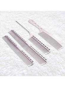 4件套不锈钢铝合金美发造型梳套装，沙龙及家用皆宜，梳齿光滑，太空级铝合金梳子，双面尖尾梳，美发工具，银色、玫瑰金、金色 - 彩色 - 查看 5