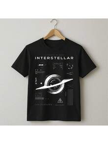 Interstellar T-Shirt Movie Space Stars Planets Astronaut Street Style Unisex Men Women 100% Cotton Premium Top Streetwear New Release Immediate Shipping Various Colors!! Plus Size - màu đen - Xem 2