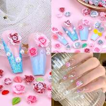 3D Flower Nail Charms Set,150pcs Mixed Size Camellia Rose Resin Charms,150pcs Mixed Size And Color Leaves,100pcs Round White Pearl Beads For Nail Accessories Nail Art (11-Rose-3Red){"Color_name":"Rose-3Red"} - 玫瑰-3紅 - 查看 6