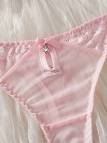 Pink Lace & Mesh Patchwork Thin Padded Underwire Sexy Lingerie Set For Women