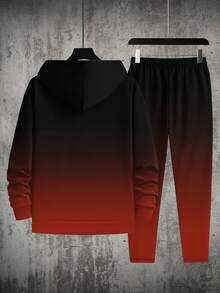 Bộ 2 áo hoodie, áo nỉ và quần dài in chữ thời trang thu đông cho nam - Đỏ - Xem 2