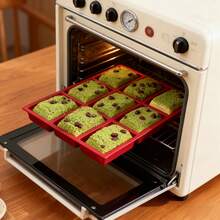 1pc Silicone Mini Loaf Pans, Silicone Baking Mold, Non-Stick Mini Bread Pans, 9 Cavities Silicone Bread Baking Mold, Perfect For Mini Loaf, Cake, Bread And Meatloaf, Cake, Brownie, Heat-Resistant Manual Baking Molds For Birthday, Party - Rectangle Shaped Silicone Mold For Soap Making And Desserts - 紅色 - 查看 4