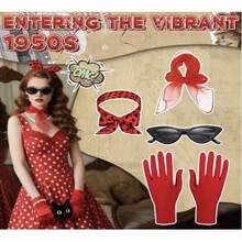 4 sztuki - kostium cosplay na imprezę retro z lat 50., okulary w kocie oczy, opaski na głowę w groszki, kolczyki, kolczyki sztyfty, zestawy akcesoriów, opaski na głowę w groszki z lat 50. - najlepiej sprzedające się opaski na głowę na karnawałową imprezę w groszki, szale jedwabne, okulary, kolczyki sztyfty, kostiumy do odgrywania ról, zestawy balowe, Europa i Ameryka